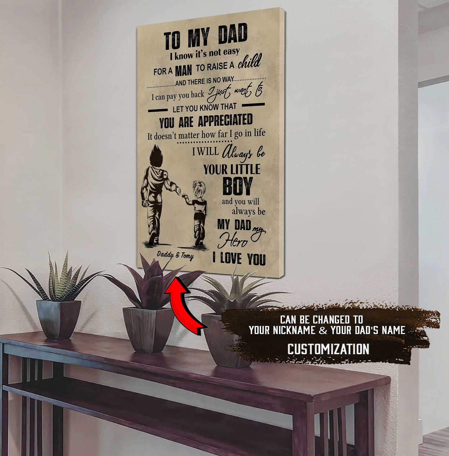 (cv29d) to my dad- son - dragon ball- soldier-family -dad son- goku - viking - vertical- canvas poster