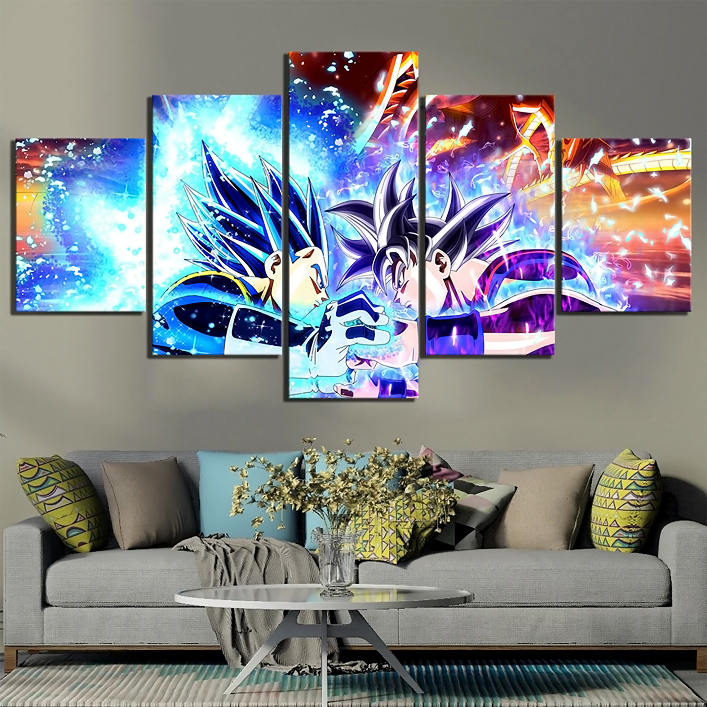 dragon ball - 5 pieces wall art - goku and vegeta - fighting - super saiyan blue - printed wall pictures home decor - dragon ball poster - dragon ball canvas