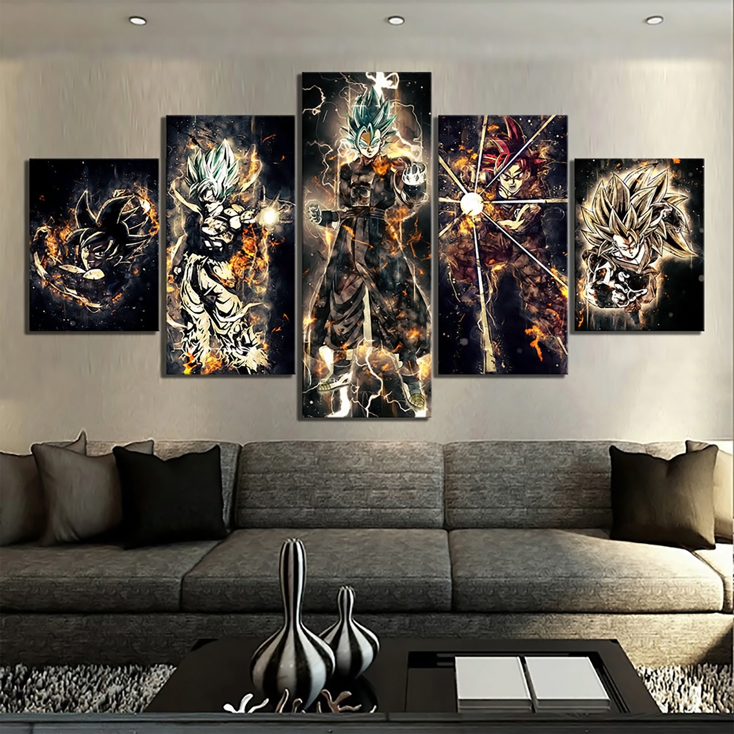 dragon ball - 5 pieces wall art - goku - vegeto - super saiyan 3 - super saiyan god - printed wall pictures home decor - dragon ball poster - dragon ball canvas