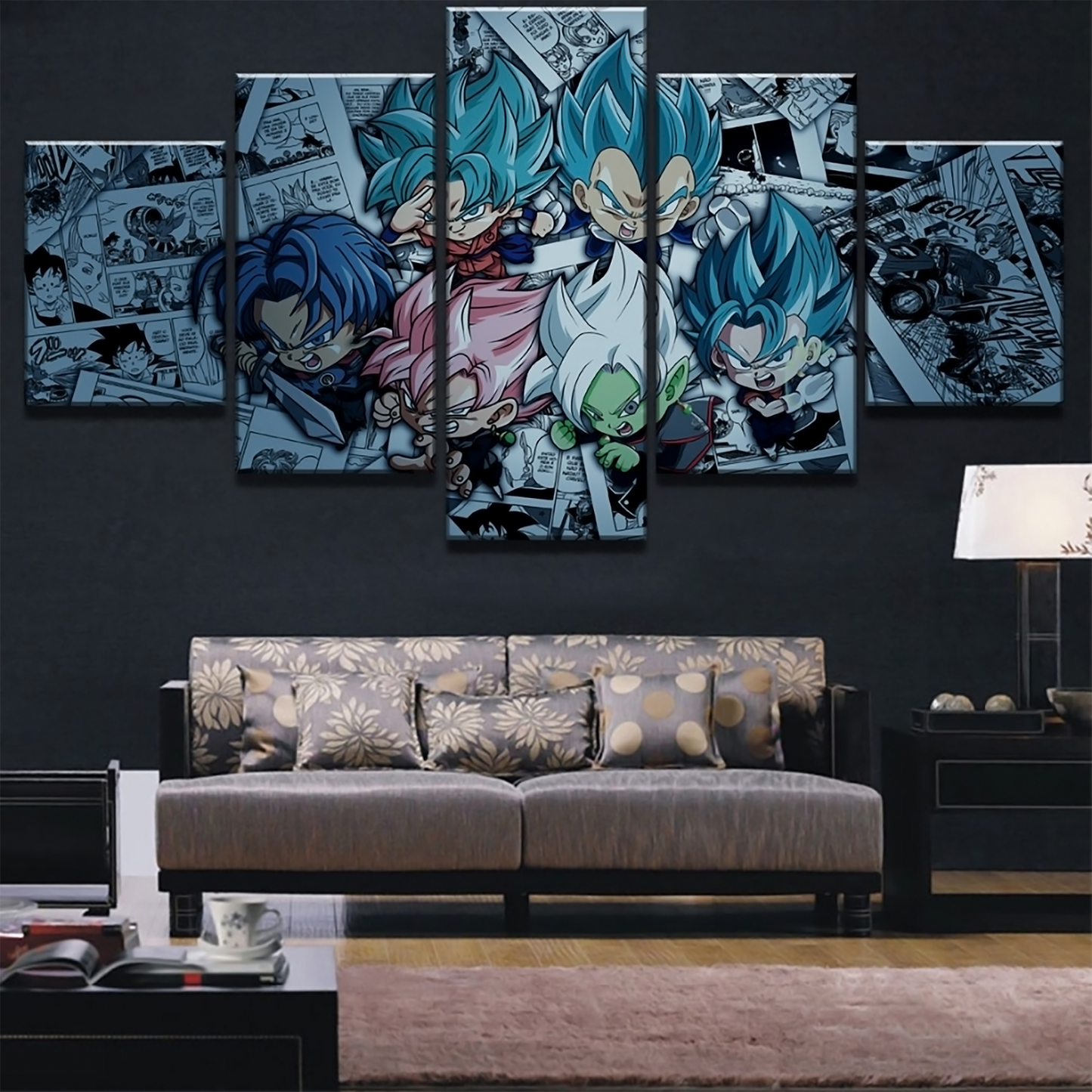 dragon ball - 5 pieces wall art - goku - vegeta - super saiyan blue - super saiyan rose - trunk - vegeto - zamasu -black goku - printed wall pictures home decor - dragon ball poster - dragon ball canvas
