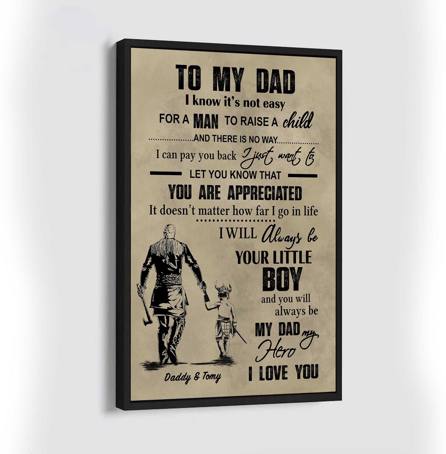 (cv29d) to my dad- son - dragon ball- soldier-family -dad son- goku - viking - vertical- canvas poster