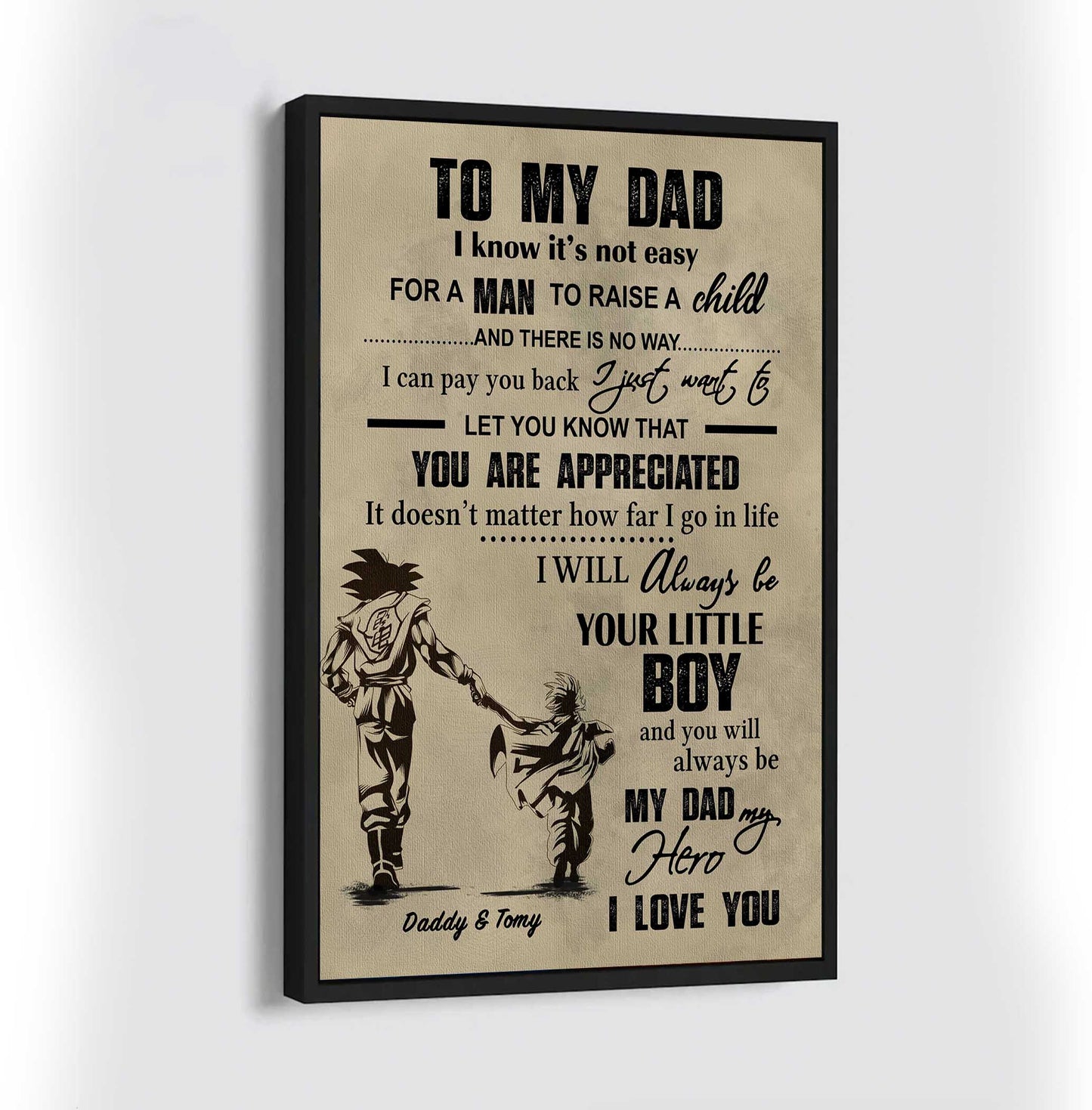 (cv29d) to my dad- son - dragon ball- soldier-family -dad son- goku - viking - vertical- canvas poster