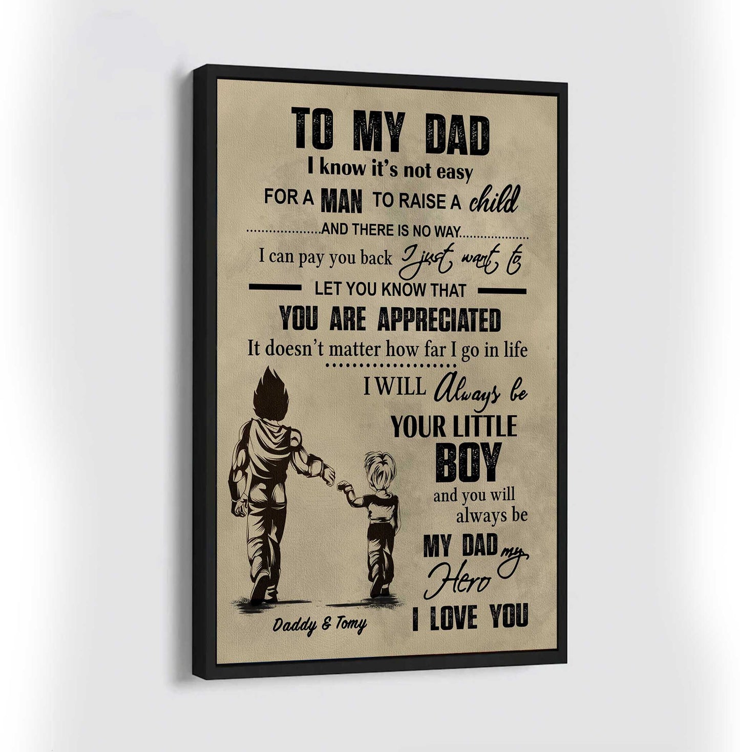 (cv29d) to my dad- son - dragon ball- soldier-family -dad son- goku - viking - vertical- canvas poster