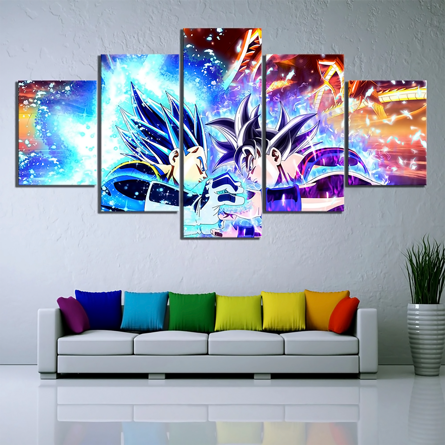 dragon ball - 5 pieces wall art - goku and vegeta - fighting - super saiyan blue - printed wall pictures home decor - dragon ball poster - dragon ball canvas