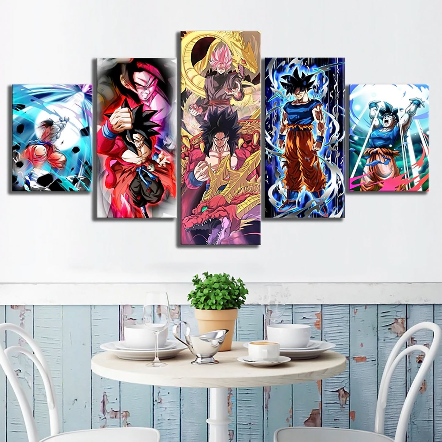 dragon ball - 5 pieces wall art - goku - super saiyan 4 - super saiyan rose - black goku - printed wall pictures home decor - dragon ball poster - dragon ball canvas
