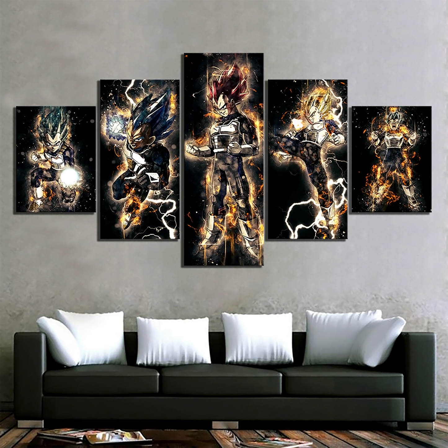 dragon ball - 5 pieces wall art - vegeta - super saiyan - super saiyan blue -super saiyan god - printed wall pictures home decor - dragon ball poster - dragon ball canvas