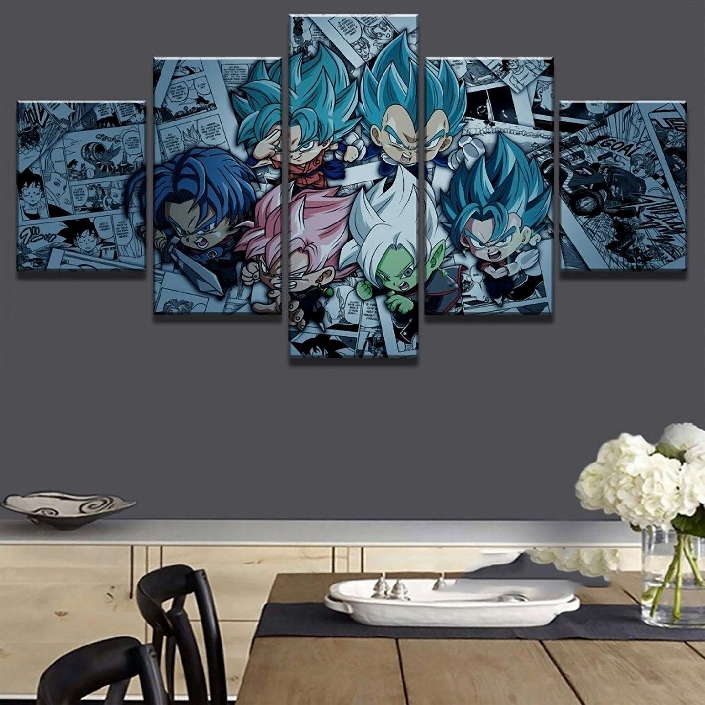 dragon ball - 5 pieces wall art - goku - vegeta - super saiyan blue - super saiyan rose - trunk - vegeto - zamasu -black goku - printed wall pictures home decor - dragon ball poster - dragon ball canvas