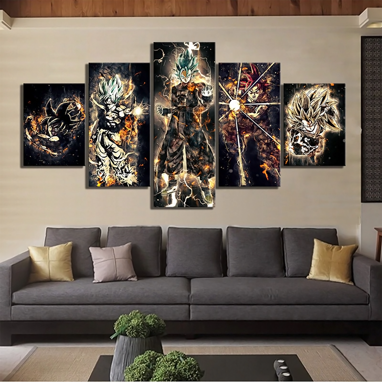 dragon ball - 5 pieces wall art - goku - vegeto - super saiyan 3 - super saiyan god - printed wall pictures home decor - dragon ball poster - dragon ball canvas