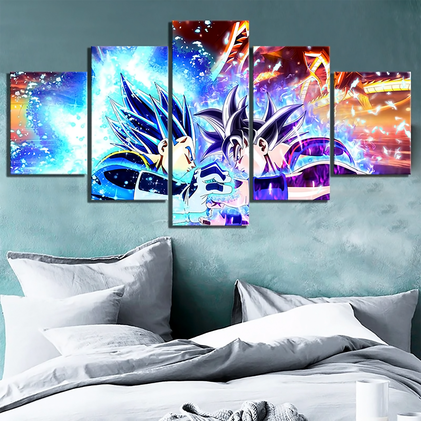 dragon ball - 5 pieces wall art - goku and vegeta - fighting - super saiyan blue - printed wall pictures home decor - dragon ball poster - dragon ball canvas