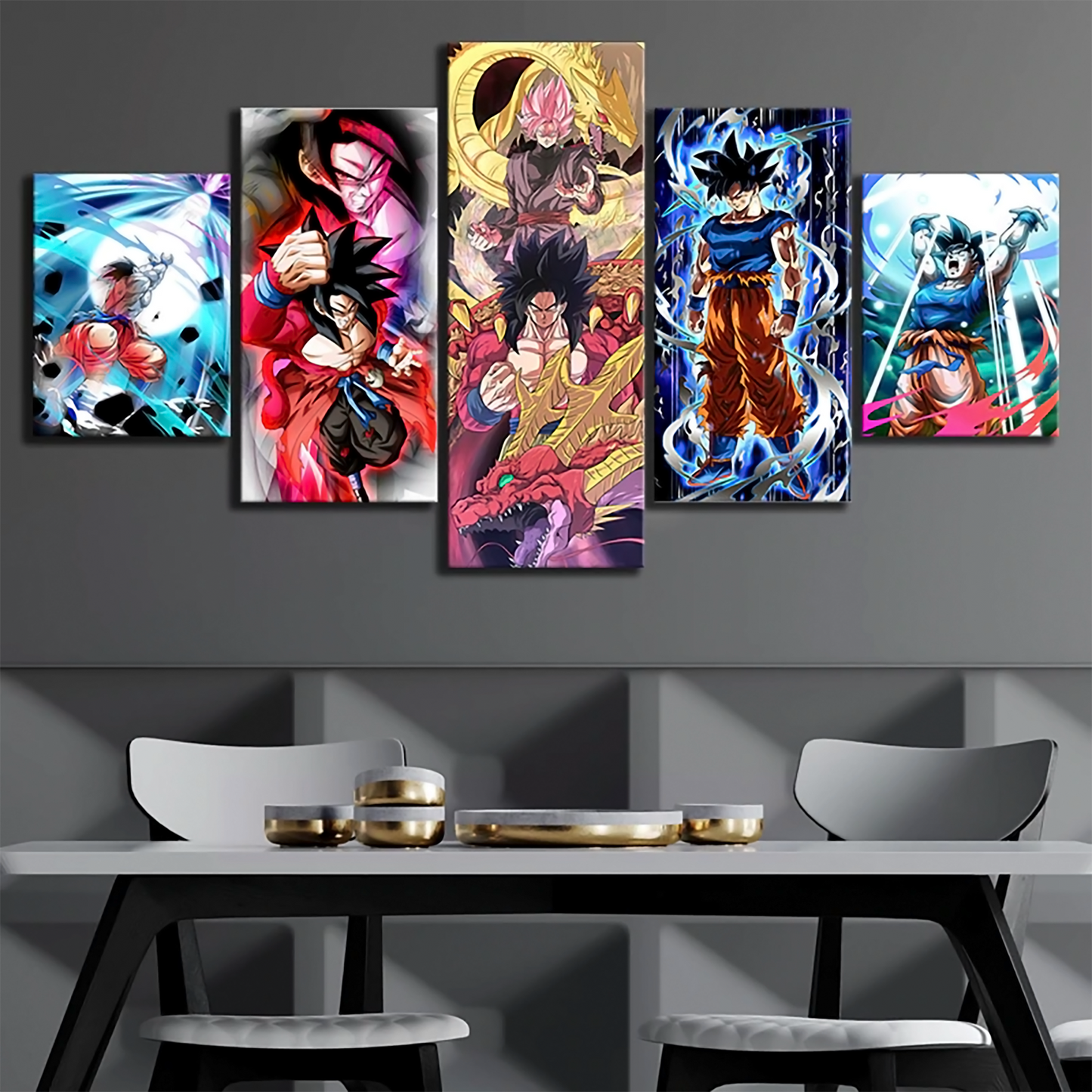 dragon ball - 5 pieces wall art - goku - super saiyan 4 - super saiyan rose - black goku - printed wall pictures home decor - dragon ball poster - dragon ball canvas