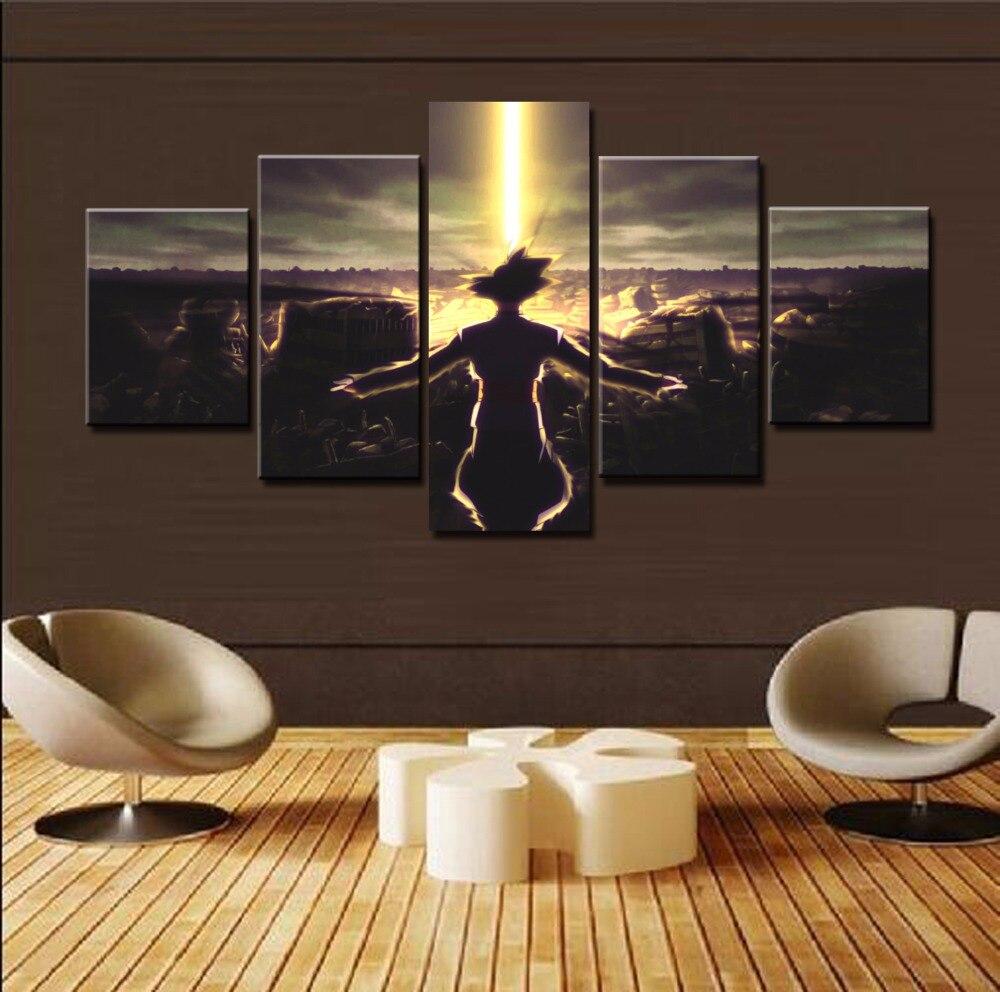 dragon ball - 5 pieces wall art - black goku - printed wall pictures home decor - dragon ball poster - dragon ball canvas