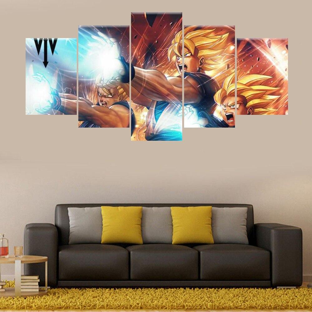 dragon ball - 5 pieces wall art - goku - gohan - goten - super saiyan - printed wall pictures home decor - dragon ball poster - dragon ball canvas