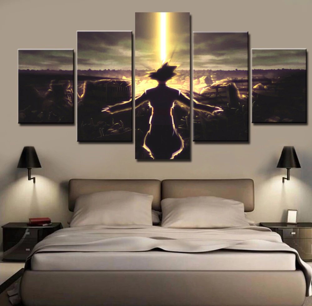 dragon ball - 5 pieces wall art - black goku - printed wall pictures home decor - dragon ball poster - dragon ball canvas