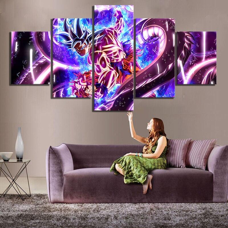 dragon ball - 5 pieces wall art - ultra instinct perfect goku - printed wall pictures home decor - dragon ball poster - dragon ball canvas