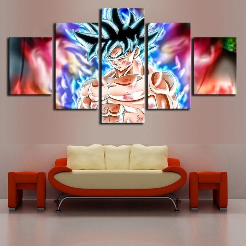 dragon ball - 5 pieces wall art - mastered ultra instinct goku - printed wall pictures home decor - dragon ball poster - dragon ball canvas