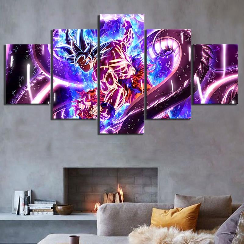 dragon ball - 5 pieces wall art - ultra instinct perfect goku - printed wall pictures home decor - dragon ball poster - dragon ball canvas