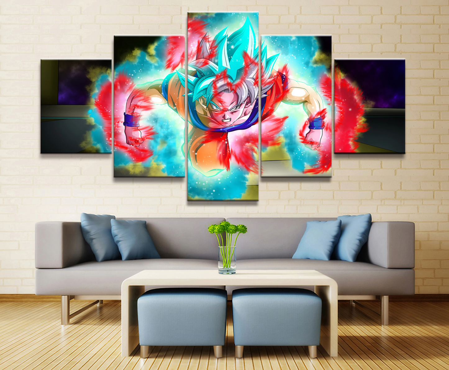 dragon ball - 5 pieces wall art - goku - super saiyan blue - printed wall pictures home decor - dragon ball poster - dragon ball canvas