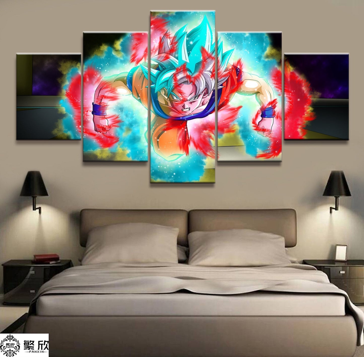 dragon ball - 5 pieces wall art - goku - super saiyan blue - printed wall pictures home decor - dragon ball poster - dragon ball canvas