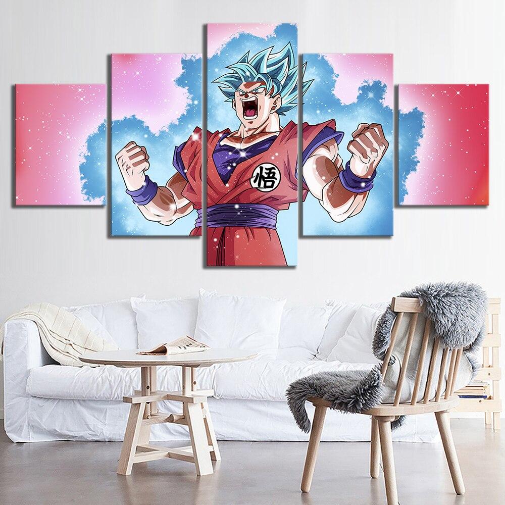 dragon ball - 5 pieces wall art - goku - super saiyan blue - printed wall pictures home decor - dragon ball poster - dragon ball canvas