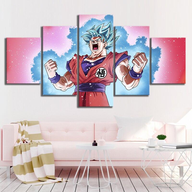 dragon ball - 5 pieces wall art - goku - super saiyan blue - printed wall pictures home decor - dragon ball poster - dragon ball canvas