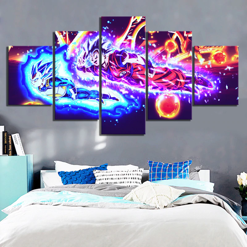 dragon ball - 5 pieces wall art - mastered ultra instinct goku - super saiyan blue vegeta - printed wall pictures home decor - dragon ball poster - dragon ball canvas