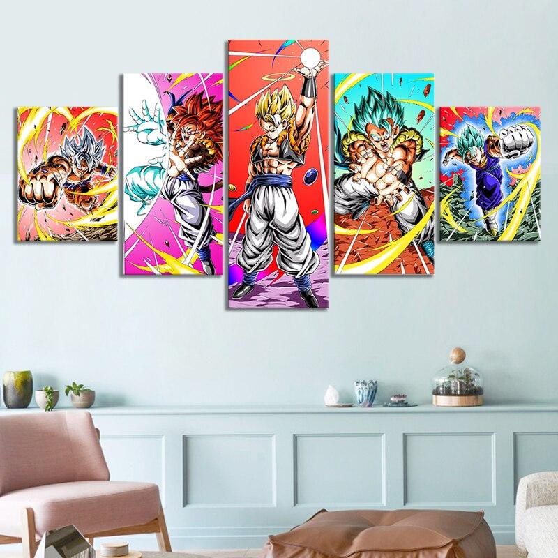 dragon ball - 5 pieces wall art - goku - vegeto - super saiyan blue - super saiyan - mastered ultra instinct - printed wall pictures home decor - dragon ball poster - dragon ball canvas