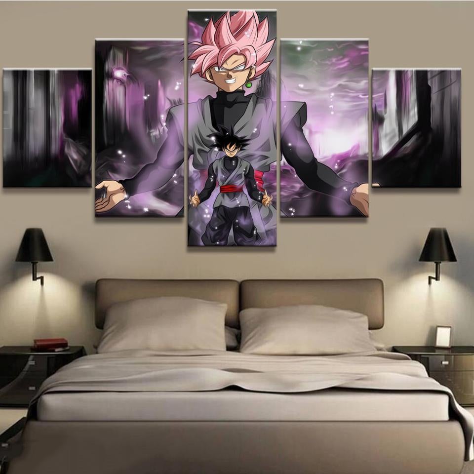 dragon ball - 5 pieces wall art - black goku - super saiyan rose - printed wall pictures home decor - dragon ball poster - dragon ball canvas