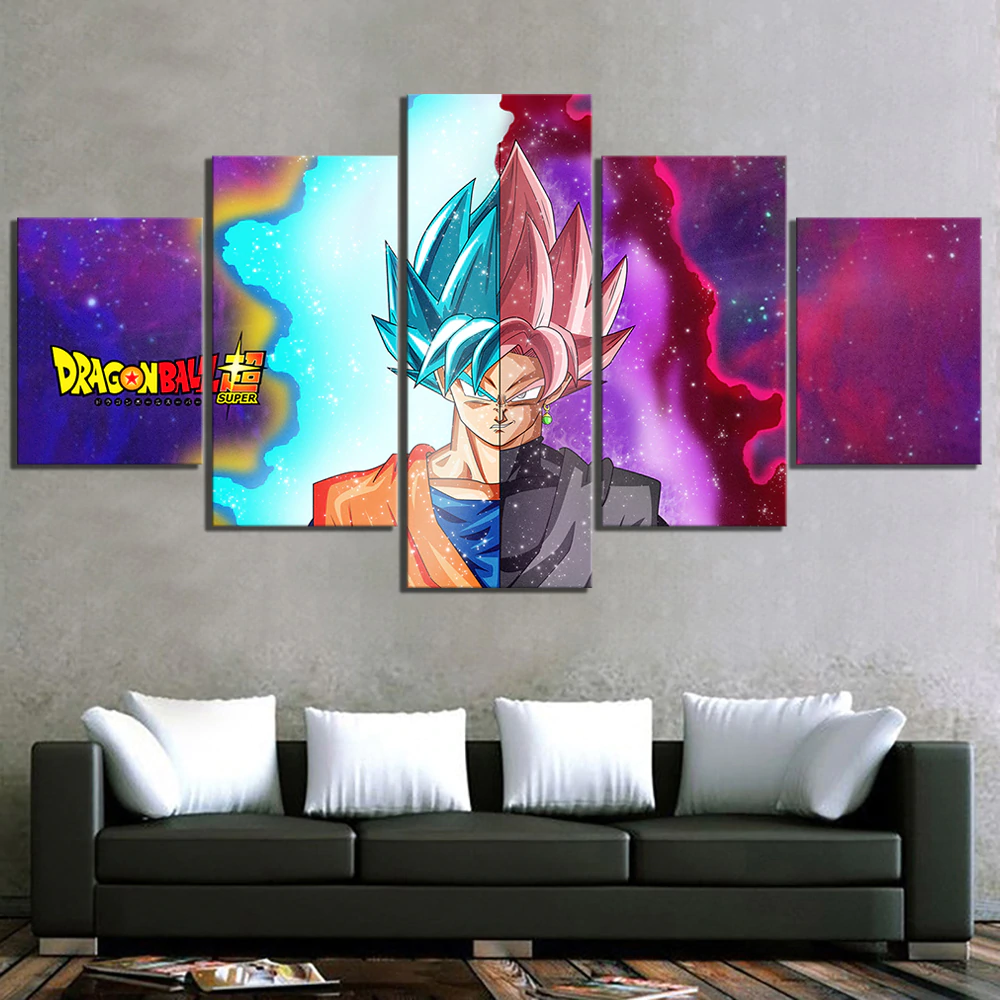 dragon ball - 5 pieces wall art - goku - black goku - super saiyan rose - super saiyan blue - printed wall pictures home decor - dragon ball poster - dragon ball canvas