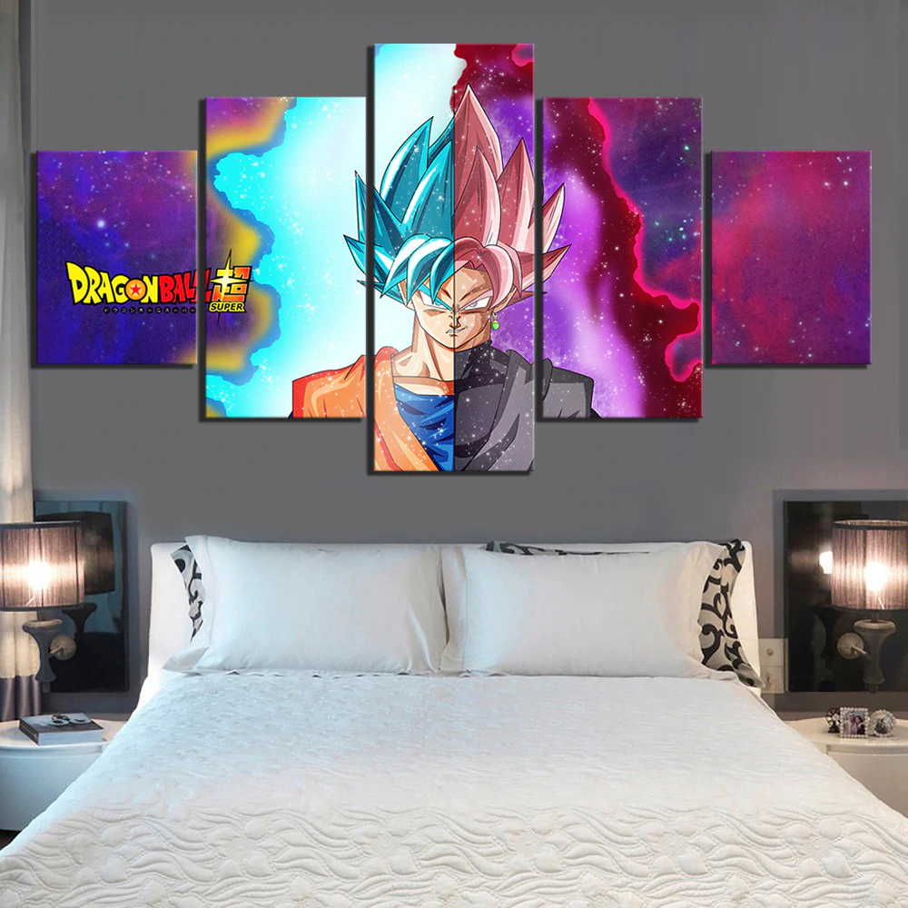 dragon ball - 5 pieces wall art - goku - black goku - super saiyan rose - super saiyan blue - printed wall pictures home decor - dragon ball poster - dragon ball canvas