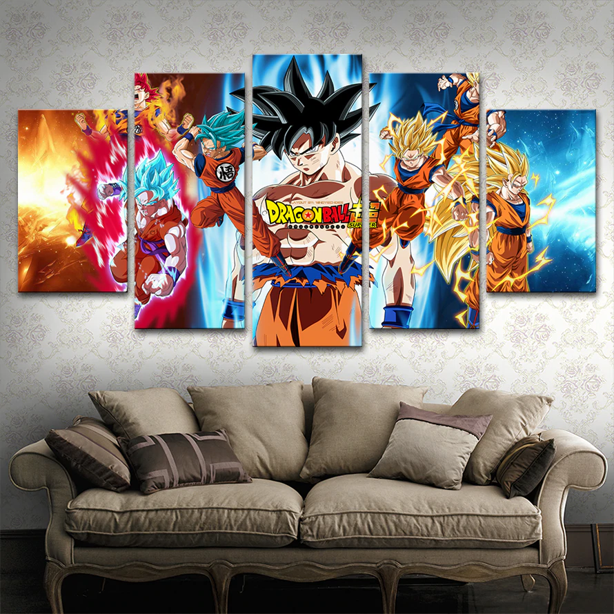 dragon ball - 5 pieces wall art - goku - super saiyan - mastered ultra instinct goku - printed wall pictures home decor - dragon ball poster - dragon ball canvas