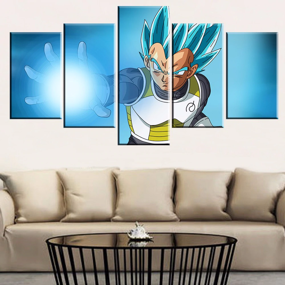 dragon ball - 5 pieces wall art - vegeta - super saiyan blue - printed wall pictures home decor - dragon ball poster - dragon ball canvas