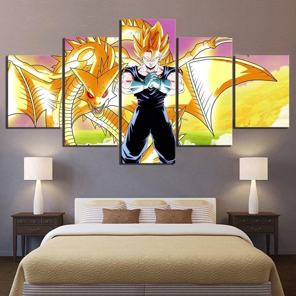 dragon ball - 5 pieces wall art - vegeto and god shenglong - printed wall pictures home decor - dragon ball poster - dragon ball canvas
