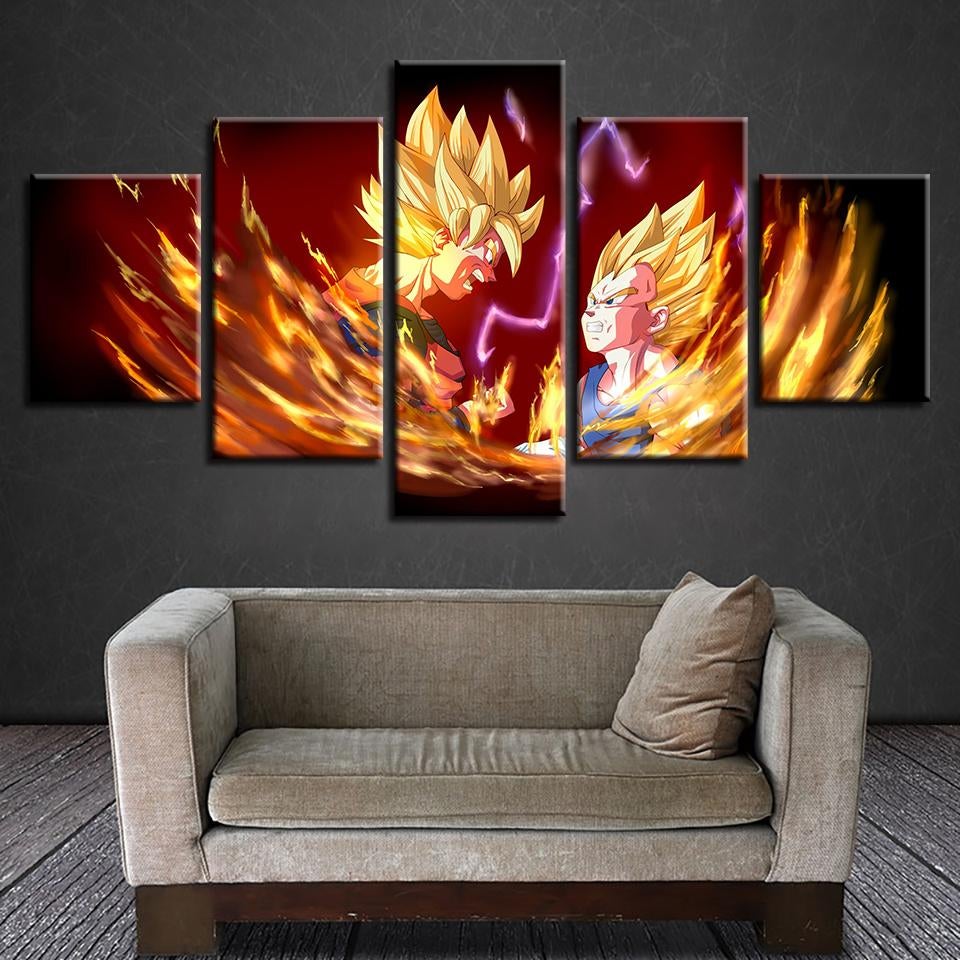 dragon ball - 5 pieces wall art - goku - vegeta - super saiyan - printed wall pictures home decor - dragon ball poster - dragon ball canvas