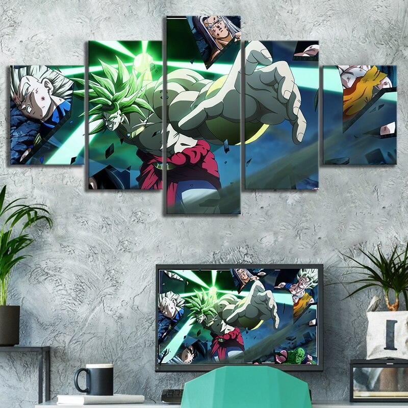 dragon ball - 5 pieces wall art - broly - goku - vegeta - trunk - super saiyan - printed wall pictures home decor - dragon ball poster - dragon ball canvas