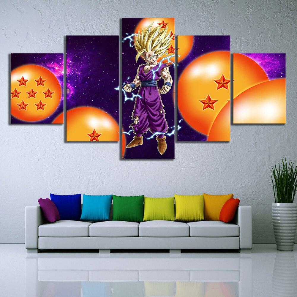 dragon ball - 5 pieces wall art - gohan super saiyan - printed wall pictures home decor - dragon ball poster - dragon ball canvas