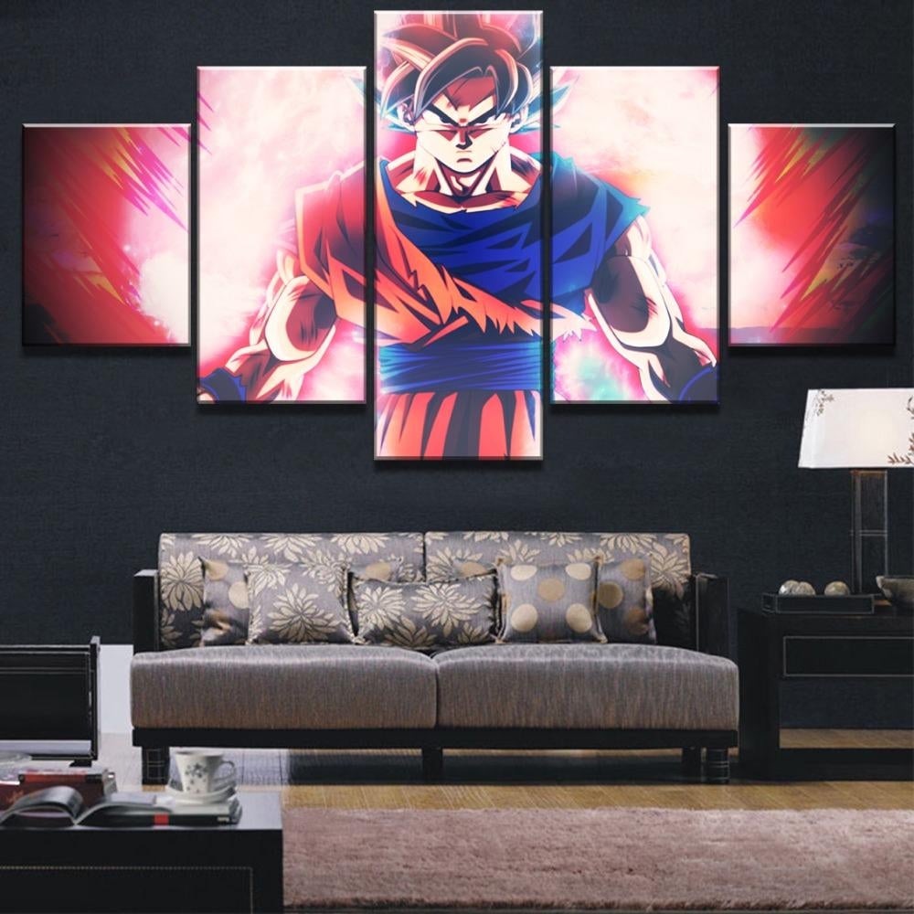 dragon ball - 5 pieces wall art - goku super saiyan god - printed wall pictures home decor - dragon ball poster - dragon ball canvas