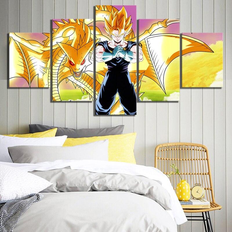 dragon ball - 5 pieces wall art - vegeto and god shenglong - printed wall pictures home decor - dragon ball poster - dragon ball canvas