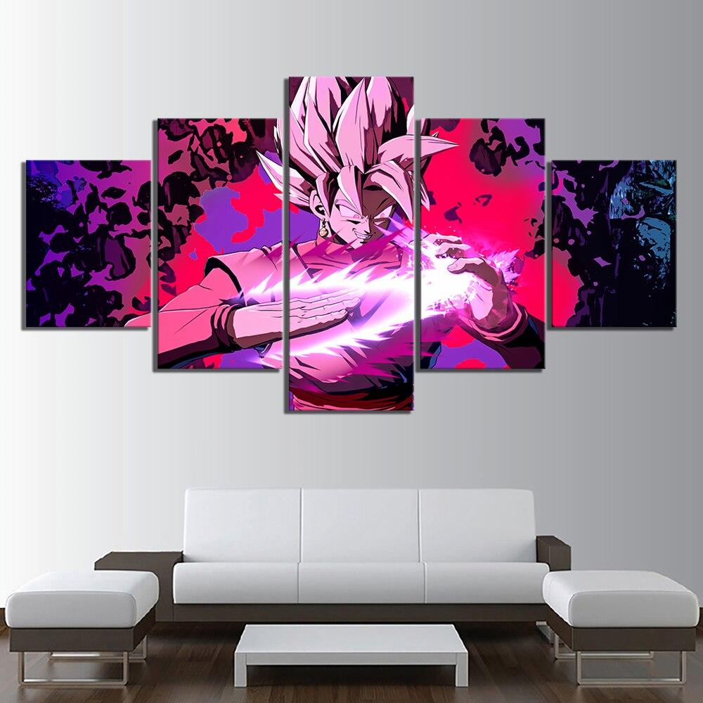 dragon ball - 5 pieces wall art - black goku - super saiyan rose - printed wall pictures home decor - dragon ball poster - dragon ball canvas