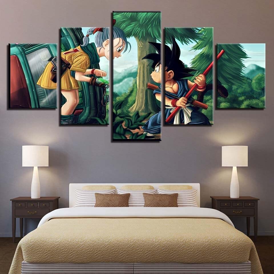 dragon ball - 5 pieces wall art - bulma - kid goku - printed wall pictures home decor - dragon ball poster - dragon ball canvas