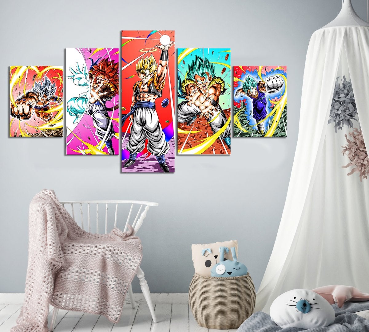 dragon ball - 5 pieces wall art - goku - vegeto - super saiyan blue - super saiyan - mastered ultra instinct - printed wall pictures home decor - dragon ball poster - dragon ball canvas