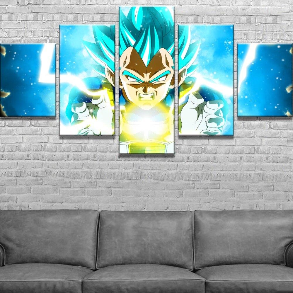 dragon ball - 5 pieces wall art - vegeta super saiyan blue - printed wall pictures home decor - dragon ball poster - dragon ball canvas