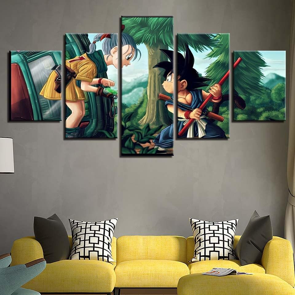 dragon ball - 5 pieces wall art - bulma - kid goku - printed wall pictures home decor - dragon ball poster - dragon ball canvas