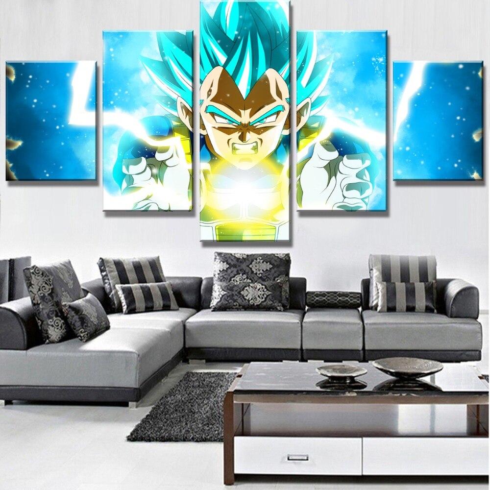 dragon ball - 5 pieces wall art - vegeta super saiyan blue - printed wall pictures home decor - dragon ball poster - dragon ball canvas