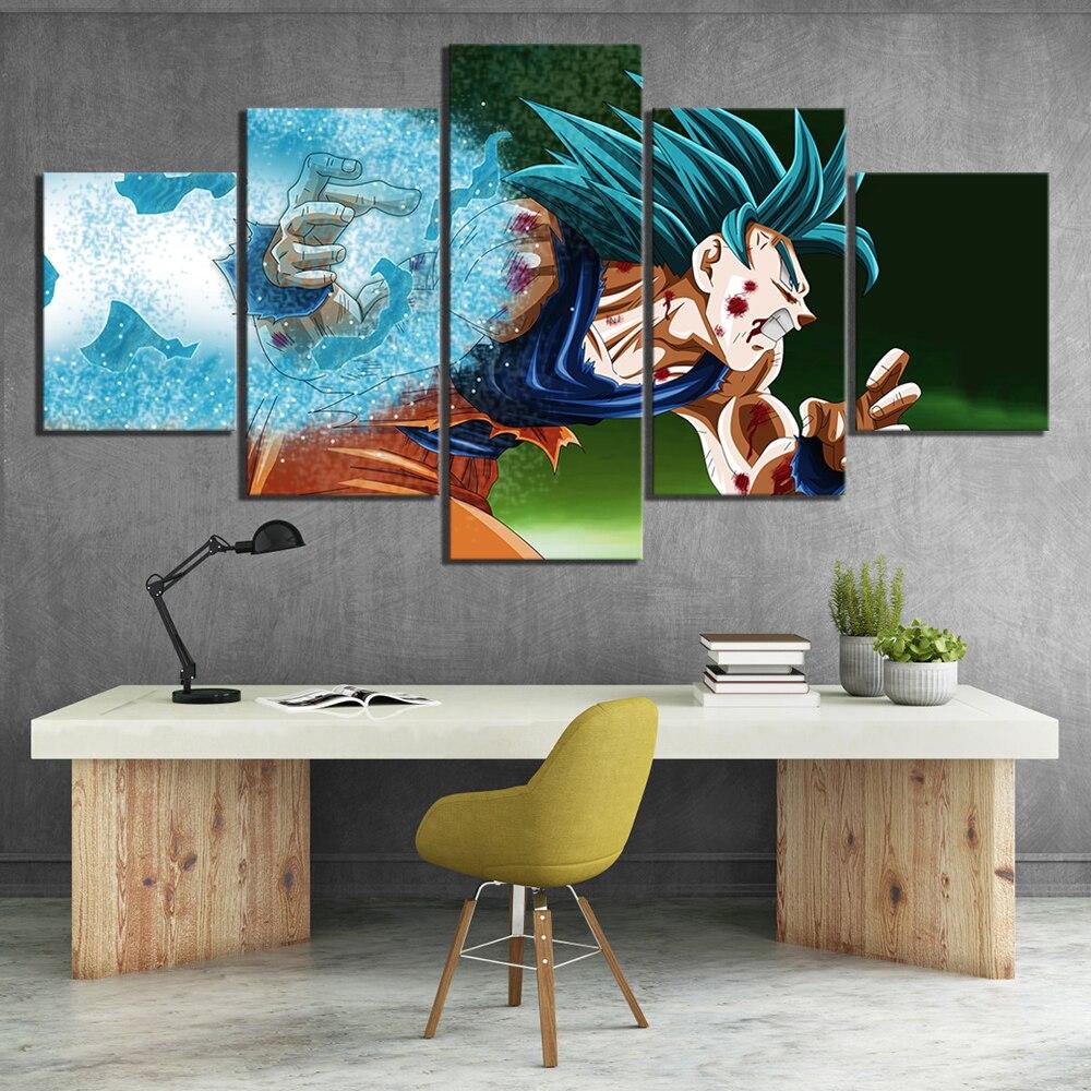 dragon ball - 5 pieces wall art - super saiyan blue goku - printed wall pictures home decor - dragon ball poster - dragon ball canvas