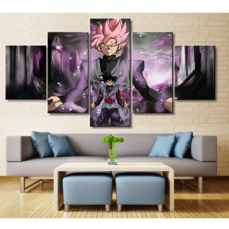 dragon ball - 5 pieces wall art - black goku - super saiyan rose - printed wall pictures home decor - dragon ball poster - dragon ball canvas