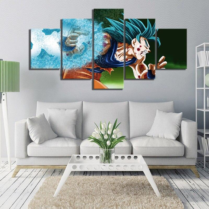 dragon ball - 5 pieces wall art - super saiyan blue goku - printed wall pictures home decor - dragon ball poster - dragon ball canvas