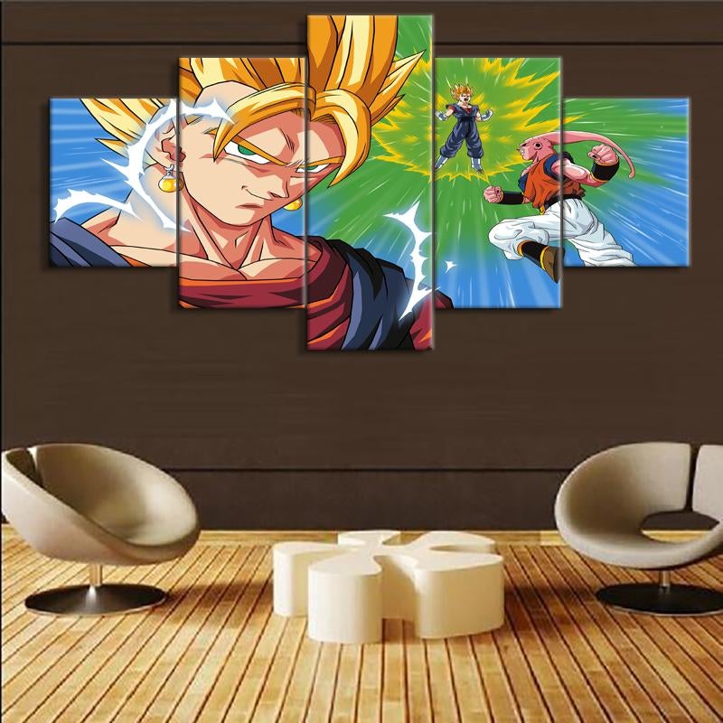 dragon ball - 5 pieces wall art - vegeto - majin boo - super saiyan blue - printed wall pictures home decor - dragon ball poster - dragon ball canvas