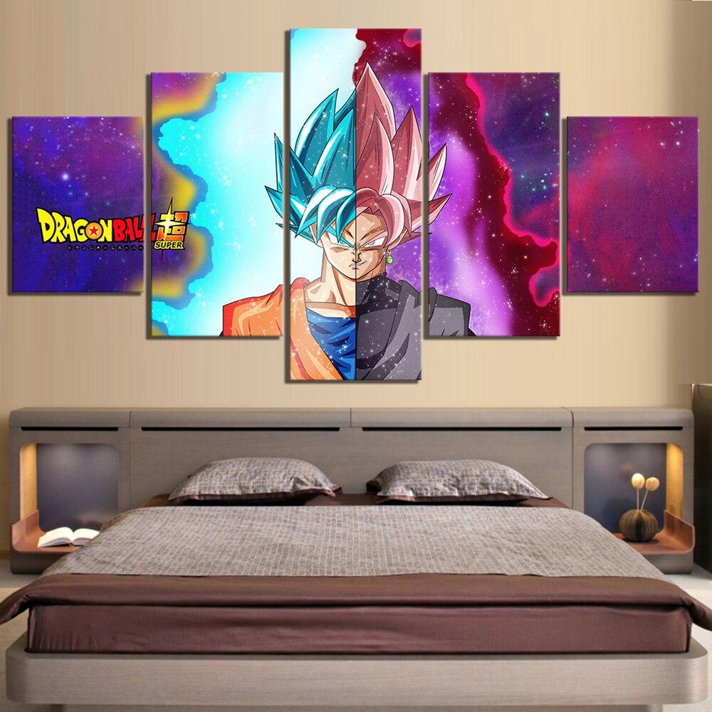 dragon ball - 5 pieces wall art - goku - black goku - super saiyan rose - super saiyan blue - printed wall pictures home decor - dragon ball poster - dragon ball canvas