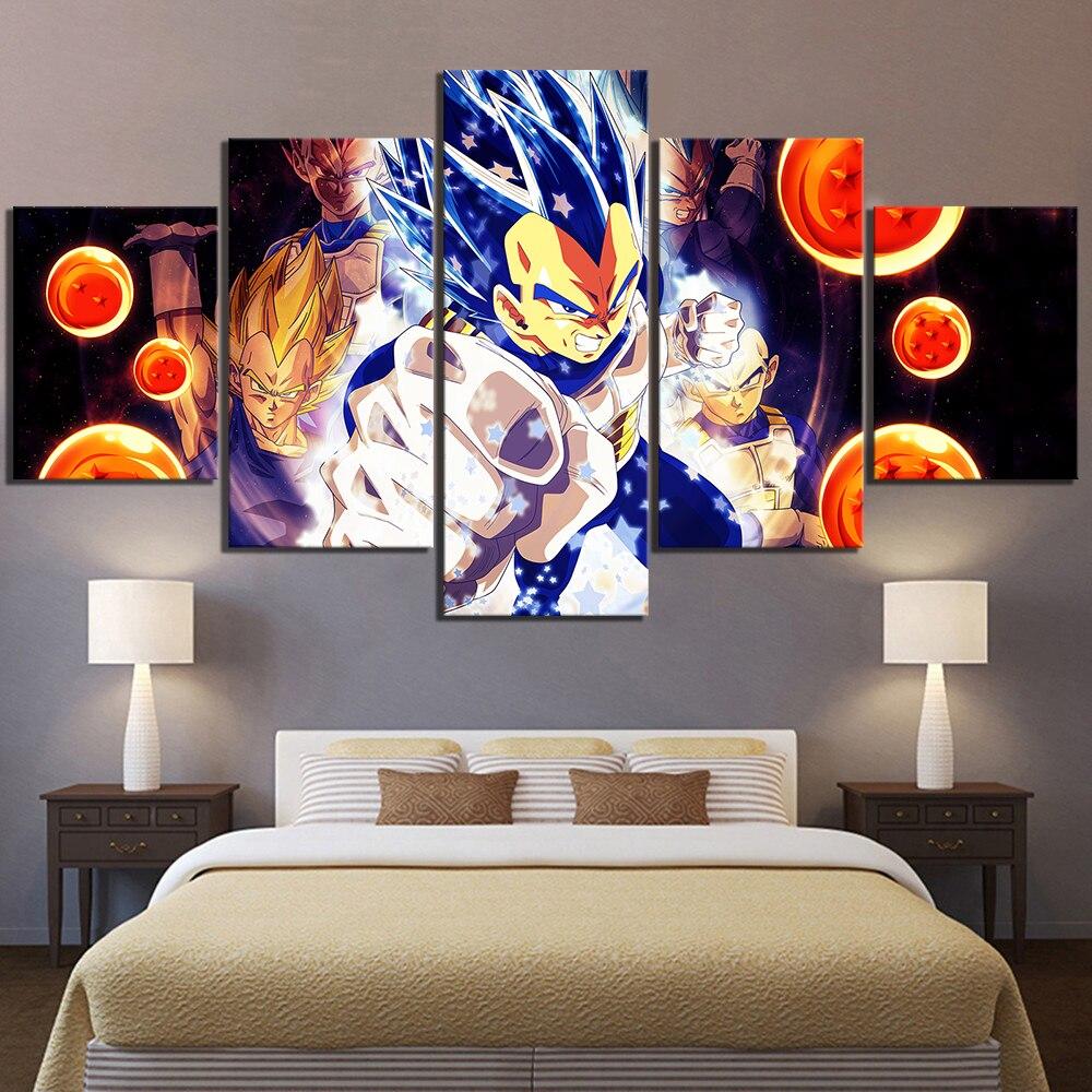 dragon ball - 5 pieces wall art - super saiyan vegeta - printed wall pictures home decor - dragon ball poster - dragon ball canvas