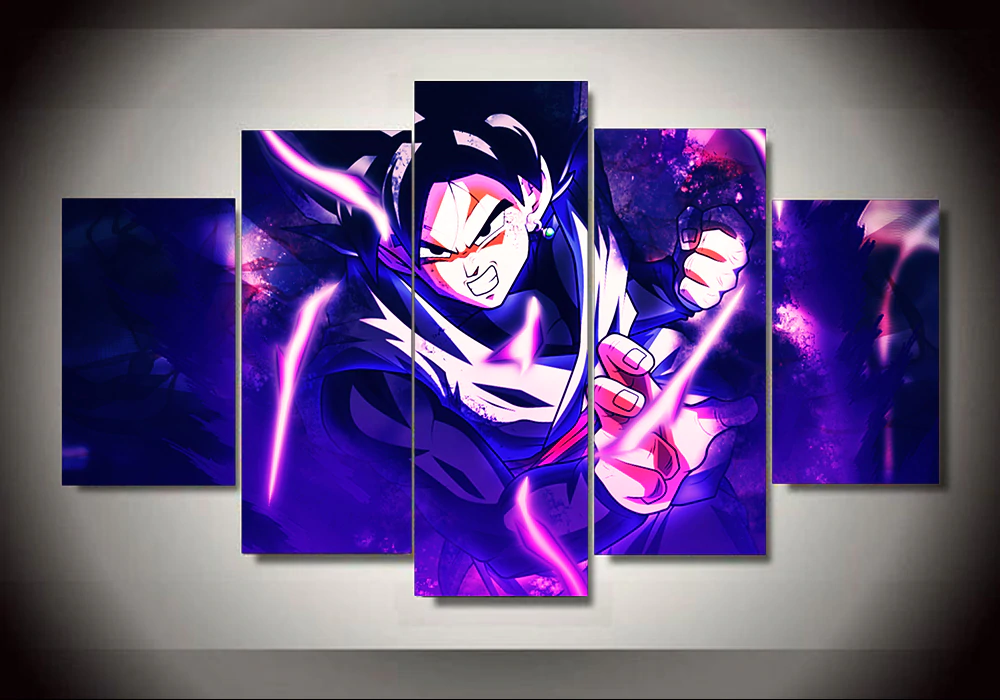 dragon ball - 5 pieces wall art - black goku - printed wall pictures home decor - dragon ball poster - dragon ball canvas